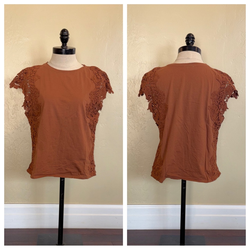 Express Lace Sleeve Top Brown Size Medium